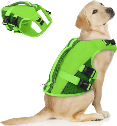 Vista 24 de ASENKU Chaleco salvavidas para perros, chaleco reflectante de alta flotabilidad para perros con asas duraderas para perros pequeños y medianos, Verde