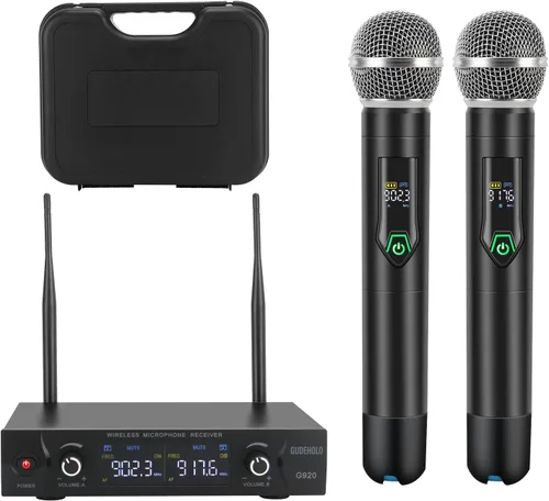Sistema de Micrófono Inalámbrico con Estuche, Micrófono Inalámbrico de Metal UHF de Mano Dual de 20 Canales Sistema de Micrófono Inalámbrico