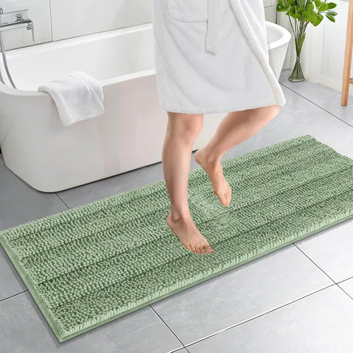 Vista 232 de OLANLY Alfombras de Baño Gruesas de 47 x 20 pulgadas, Extra Suaves Absorbentes de Chenilla a Rayas, Respaldo de Goma, Lavables y Secables a Máquina