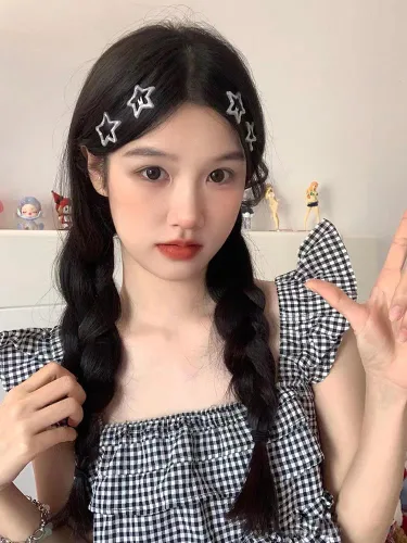 Vista 2 de Y2K - Pinzas para el cabello con diseño de estrella plateada, 10 pinzas pequeñas de metal para el cabello, accesorios para el cabello E-girl