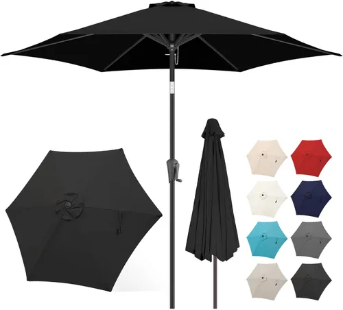 Vista 12 de FLAME&SHADE - Paraguas de 9 pies para patio - Paraguas de exterior de 2 niveles con botón de inclinación y manivela para protección UV, paraguas