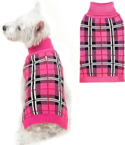 Vista 20 de PUPTECK - Suéteres para perros grandes, medianos y pequeños - Estilo clásico a cuadros de otoño, abrigo de invierno para cachorros, ropa cálida