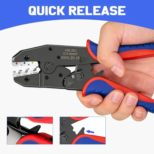 Vista 4 de Ratchet Wire Crimping Tool, AWG 22-10 Quick Change Jaw Wire Crimper for Heat Shrink, Insulated Nylon and Electrical Wire Connectors