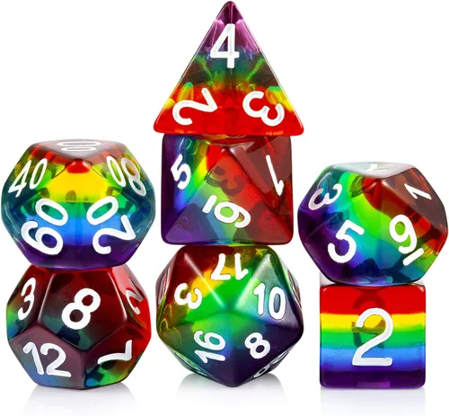 Vista 17 de DNDND Juego de 7 dados DND con temática de dinosaurio bebé, dados poliédricos de resina con números de Sivler para Pathfinder de Calabozos