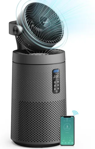 AROEVE Ventilador purificador de aire para habitación grande del hogar con sistema de ventilador circulador de aire 2 en 1 y cubierta inteligente