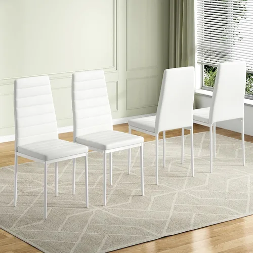 Farini Juego de 4 sillas de comedor de piel sintética blanca para cocina, sillas laterales modernas con marco de metal resistente