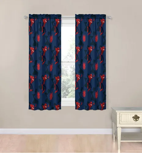 Vista 3 de Jay Franco Marvel Spiderman Classic Saving The Day - Juego de 4 cortinas decorativas de 63 pulgadas (2 paneles, 2 alzapaños)