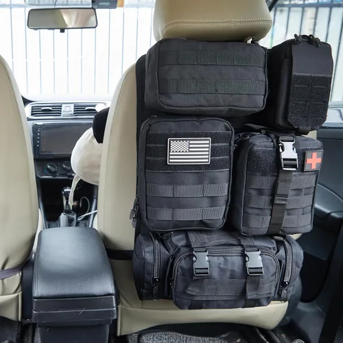 Vista 9 de Bolsa Organizador Universal Táctica para Respaldo de Asiento de Coche, Panel Organizador Táctico Molle para Vehículo, Accesorios de Equipo con 5