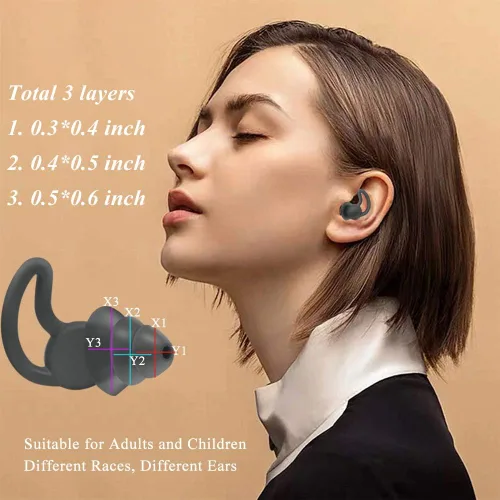 Vista 4 de FERNIDA Tapones para los oídos para reducción de ruido, tapones para los oídos reutilizables de silicona antirruido para dormir, ronquidos, viajes