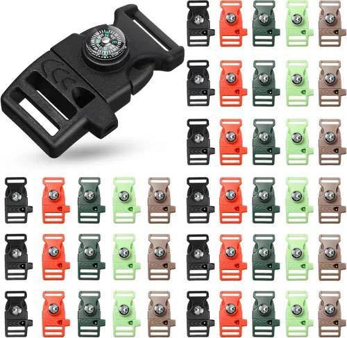 Vista 8 de Jexine 50 clips de hebilla de brújula de plástico paracord hebillas accesorios para camping, viajes, supervivencia de emergencia
