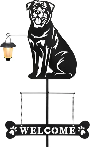 Vista 11 de BAYN Letrero de bienvenida de corgi de raza solar con silueta de perro con una linterna para jardín, césped, patio, camino