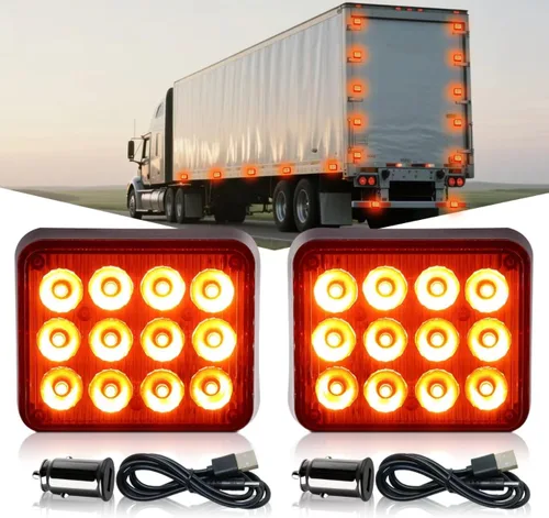 Vista 9 de 2 piezas de luces magnéticas para remolque, baliza roja, luces estroboscópicas magnéticas inalámbricas, luces de advertencia de emergencia