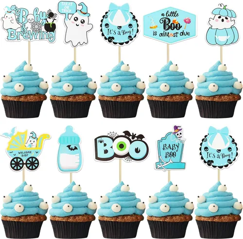 Vista 16 de Gyufise 1 pieza de decoración de pastel de cumpleaños con purpurina montada de terror clásico de Halloween para temática de terror sangriento