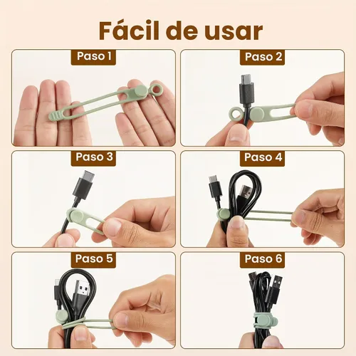 Vista 5 de 10 bridas de silicona para cables, organizador de cables de datos Multicolor (10pcs-Multicolor)