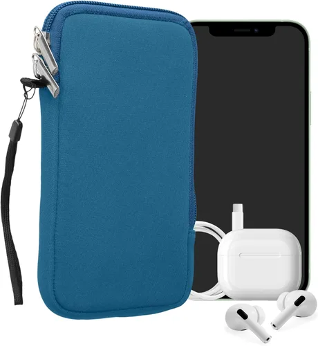 Vista 40 de kwmobile Bolsa de neopreno para teléfono tamaño XL - 6.7/6.8 pulgadas - Funda universal para celular con cremallera, correa para la muñeca, amarillo