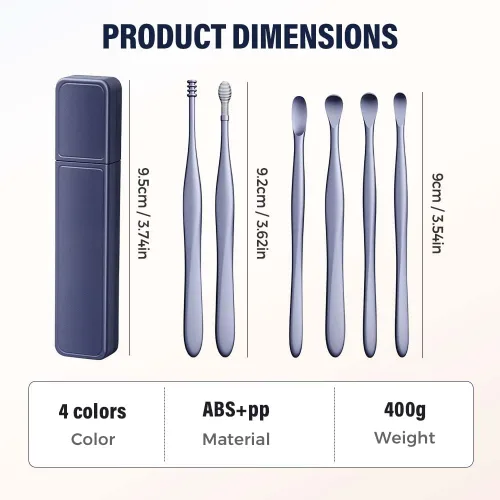 Vista 7 de Limpiador de oídos, kit de eliminación de cera de oído, kit de herramientas de limpieza profesional de oídos, juego de púas de acero inoxidable Azul