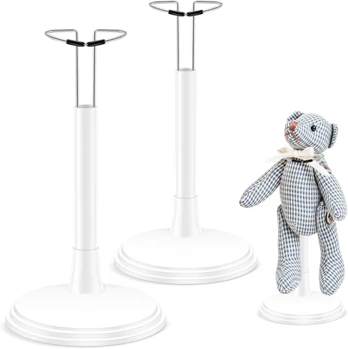 Toddmomy White Doll Stands 2Pcs Adjustablen Doll Display Stand Bracket Support Bear Desktop Holder for Kids Dollhouse Accessories (25cm)