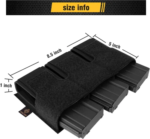 Vista 4 de PETAC GEAR Bolsa triple para cargador Funda elástica para rifle canguro Bolsillo para cargador de 5.56/0.354 in con panel de gancho