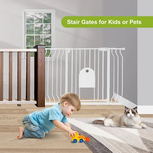 Vista 3 de Puertas para bebés con puerta para gatos, cierre automático de 29.5 a 48.4 pulgadas, puerta de metal de seguridad para mascotas, para puerta