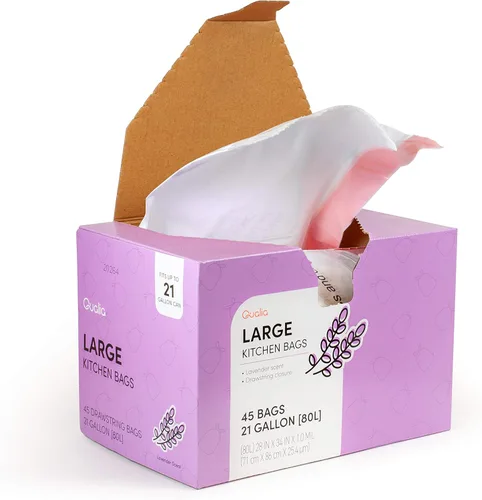 Vista 5 de QUALIAZERO CITRUS SCENTED - Bolsa de basura con cierre de cordón de 21 galones, resistente (cítrico, 45 bolsas), color blanco, (L10001)