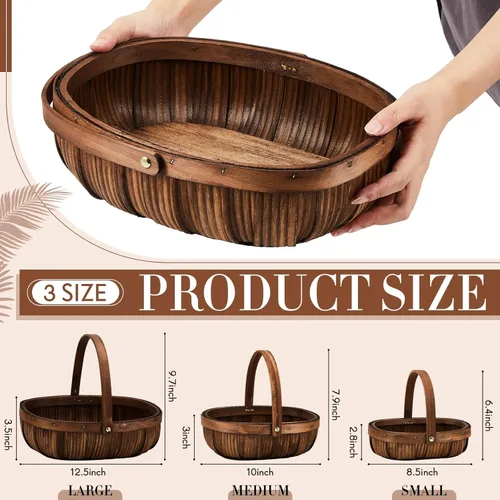 Vista 2 de Sintuff 6 cestas de mimbre con asas, 3 tamaños, cesta tejida de cosecha de jardín para recolectar verduras, cesta de manzana de madera para frutas