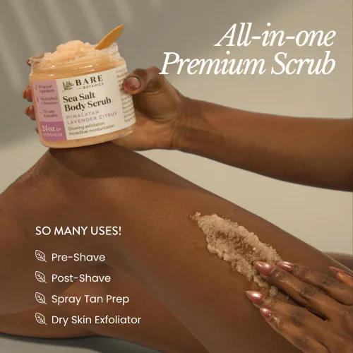 Vista 3 de Bare Botanics Exfoliante Corporal de Matcha y Eucalipto 24 oz - Exfoliante de Sal Marina con Aroma Natural Hecho en Madison, WI - Formulado