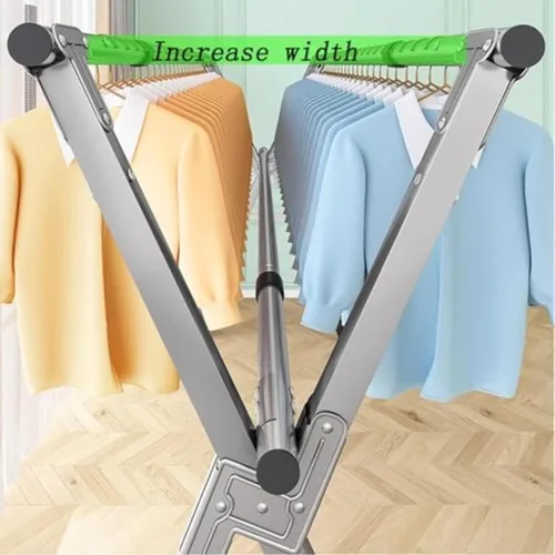 Vista 5 de Space-Saving Clothes Drying Rack, Foldable Stainless Steel Laundry Hanger with 5 Poles, Shoe Rack & 360° Wheels (160cm/63in 160cm/63in)