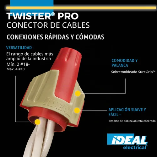 Vista 3 de IDEAL Electrical Twister ProFLEX MAX (30-348) Conector de Cable Azul/Gris, Caja de 25 — Tuercas de Cable de Rosca Suave para Cableado