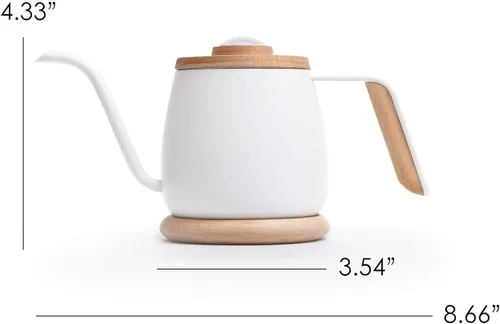 Vista 2 de Hervidor de café con termómetro, mini hervidor de cuello de cisne para café y té, estilo japonés TAMAGO, cuerpo de acero inoxidable con tapa