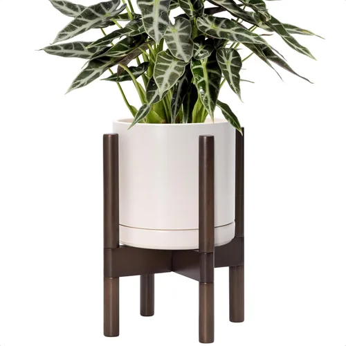 Vista 59 de D'vine Dev Maceta de cerámica con soporte de ébano – Maceta redonda moderna de 8 pulgadas con soporte para maceta de madera, color negro, 55-B-M-2
