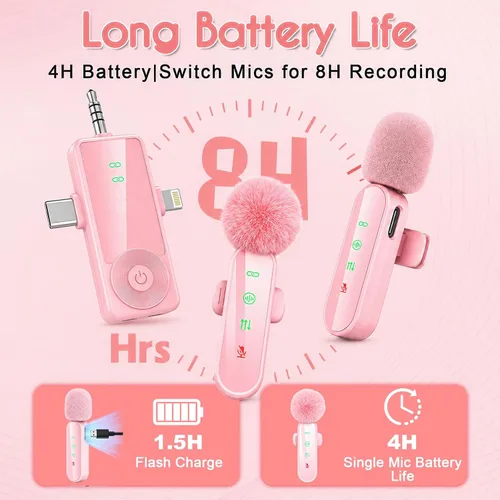 Vista 5 de 2 MINI Micrófono Lavalier Inalámbrico para iPhone/Android/Cámara Rosa