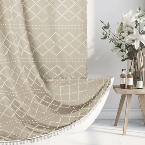 Vista 10 de Siiluminisoy - Cortina de ducha pequeña estilo boho para cubículo, de tela tejida con borla blanca, 36 x 72 pulgadas, tamaño medio, con diseño