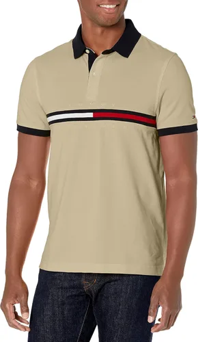 Tommy Hilfiger Camisa polo de algodón de manga corta para hombre con estampado de bandera de piqué en ajuste personalizado