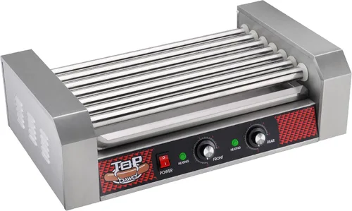 Máquina de rodillos para perros calientes – Cocina de acero inoxidable con 7 rodillos antiadherentes – Cocina 18 perros calientes – Suministros de