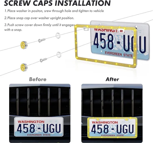 Vista 3 de SHARE&CARE Marco de matrícula brillante, cubierta de matrícula de cristal, soporte para placa de automóvil con diamantes de imitación de cristal