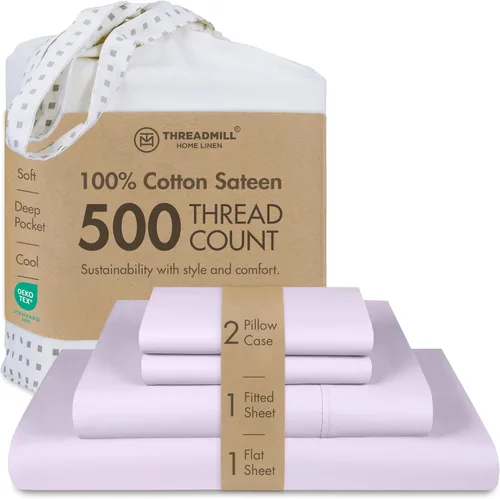 Vista 36 de Threadmill - Sábanas de algodón de lujo para hotel, tamaño King, 100% algodón, 500 hilos con bolsillo profundo, ajuste cómodo, suaves y frescas