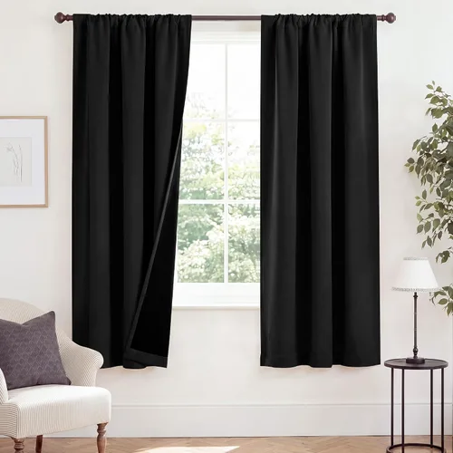 Vista 94 de NICETOWN Biscotti Beige 100% Cortinas opacas de 45" de largo para cocina, bolsillo con varilla para sótano completamente opaco, cortinas térmicas