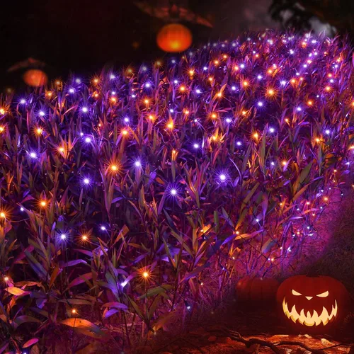 Vista 9 de Joomer - Luces navideñas de red, de 12 x 5 pies, 360 ledes, conectables e impermeables, con 8 modos y temporizador, para exterior, Navidad, Azul