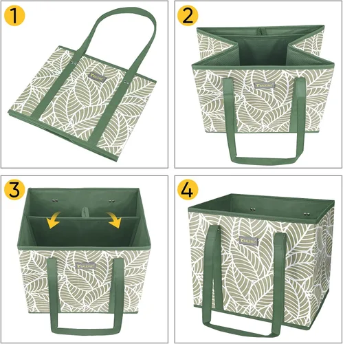 Vista 7 de BALEINE 1 paquete de bolsas reutilizables para comestibles, bolsas de compras plegables para comestibles con parte inferior reforzada y asas Follaje