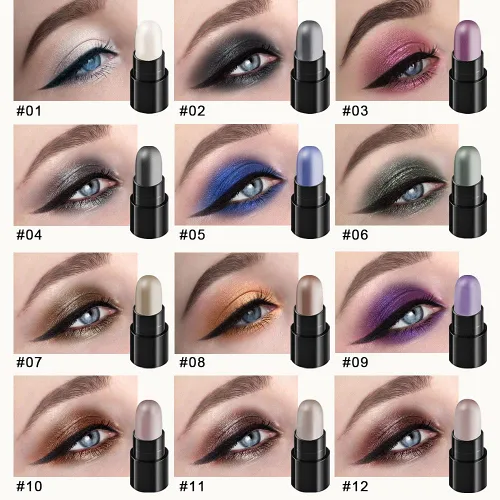 Vista 2 de AMY'S DIARY Set de maquillaje con lápiz de sombra de ojos con purpurina de 12 colores, lápiz de sombra de ojos ahumada, lápiz DNM, impermeable