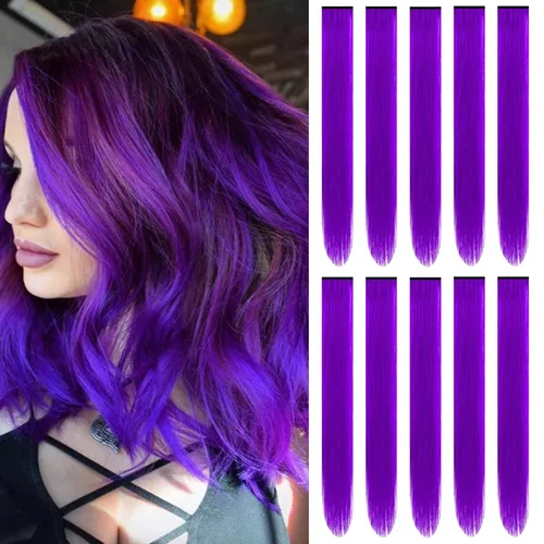 Vista 19 de Extensiones de cabello sintético de 22 pulgadas, extensiones de cabello sintético largo y lacio con clip, extensiones de cabello sintético para Negro