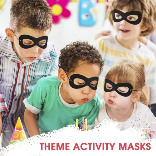 Vista 6 de FUNDUODUO AIMIKE Superhero Mask, Black Eye Mask Costume Soft Felt Mask, Halloween Half Mask Adjustable, Party Favors for Kids