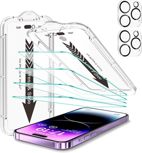 Vista 43 de EZ-GLAZ Paquete de 4 protectores de pantalla para iPhone 13 Pro Max de 6.7 pulgadas, transparente HD transparente con kit de ajuste impecable + 2
