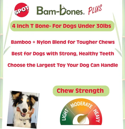 Vista 2 de SPOT Bam-Bones Plus T Bone - Juguete masticable de fibra de bambú y nailon para perros masticadores moderados a agresivos, duradero y sin astillas