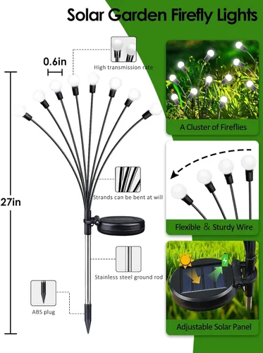 Vista 2 de Luces solares mejoradas para exteriores, paquete de 8 luces solares de jardín con 2 modos, luces de luciérnaga impermeables para exteriores