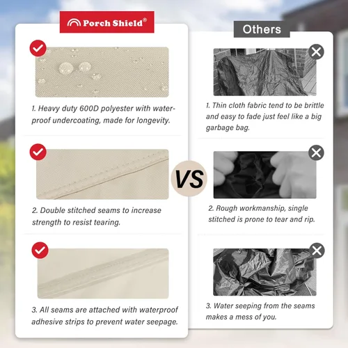 Vista 4 de Porch Shield - Funda impermeable para hoguera de patio 600D, rectangular para exterior, protector de caja de cubierta para mesa de fuego - 43 x 22