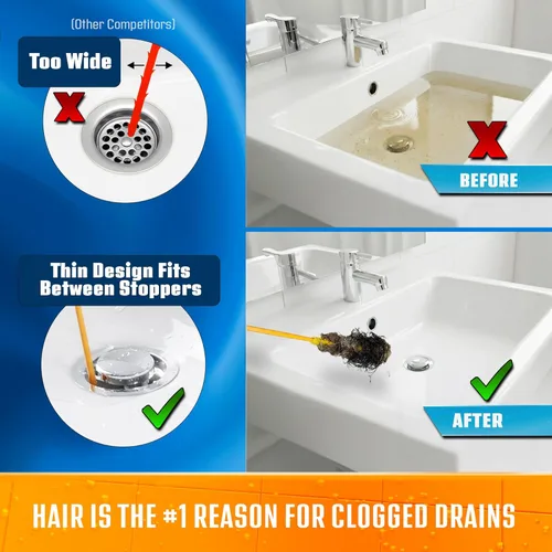 Vista 2 de FlexiSnake Kit de herramientas para eliminar obstrucciones de pelo de serpiente, fregadero, tubería, baño, limpiador de drenaje de bañera, 18