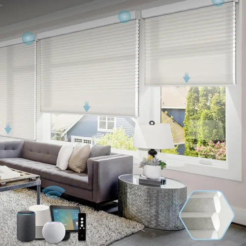 Vista 19 de SmartWings Persianas celulares motorizadas, persianas de panal compatibles con Zigbee/Alexa/Z-Wave/Homekit, control remoto inalámbrico para hogar