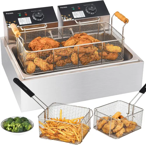 Vista 9 de Freidora eléctrica de acero inoxidable de 10 L/10.5 cuartos de galón, freidora comercial con canasta, 1700 W, 110 V, freidora de encimera para uso