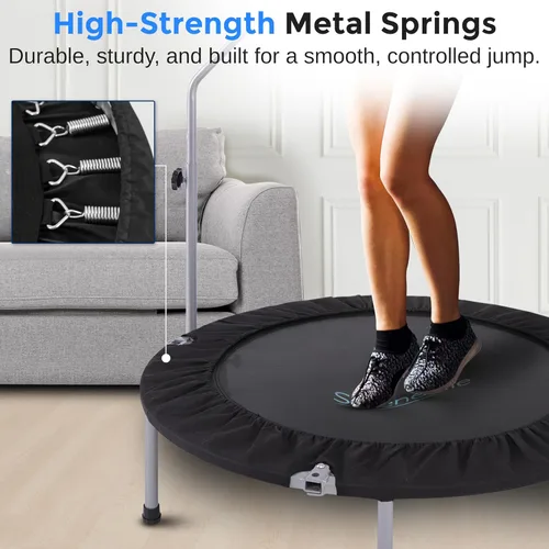 Vista 5 de SereneLife 40" Foldable Mini Trampoline for Adults - Compact Fitness Rebounder with Adjustable Foam Handle, Exercise Trampoline with Max Load